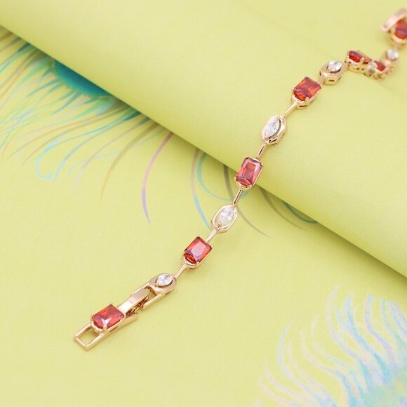 Elegant Rose Gold Bracelet with Red and White Zircon Stones, XPBL0726 - Picture 7 of 12